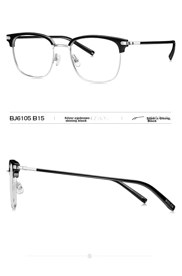 BOLON Eyeglasses, Lightweight Business Versatile Browline Frame, D-Shaped Optical Frame, Can Be Fitted with Prescription Lenses, Myopia Glasses Frame BJ610516 11