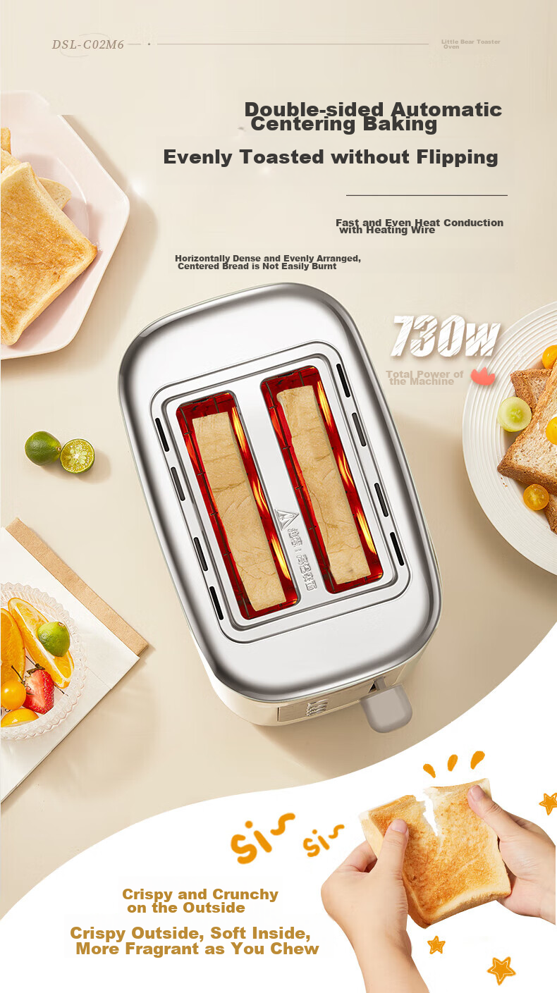Bear Bread Maker, Toaster Oven, Automatic Breakfast Home Small Bread Toaster for Steamed Buns, Stainless Steel Baking Wonder DSL-C02M6 13