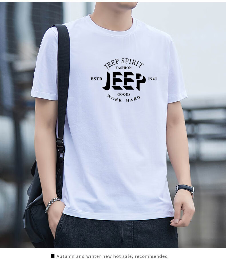 JEEP SPIRIT Men's Short-Sleeve T-Shirt, Summer Half-Sleeve Top, Pure Cotton Sports Round Neck Casual Trendy, Black, L 13