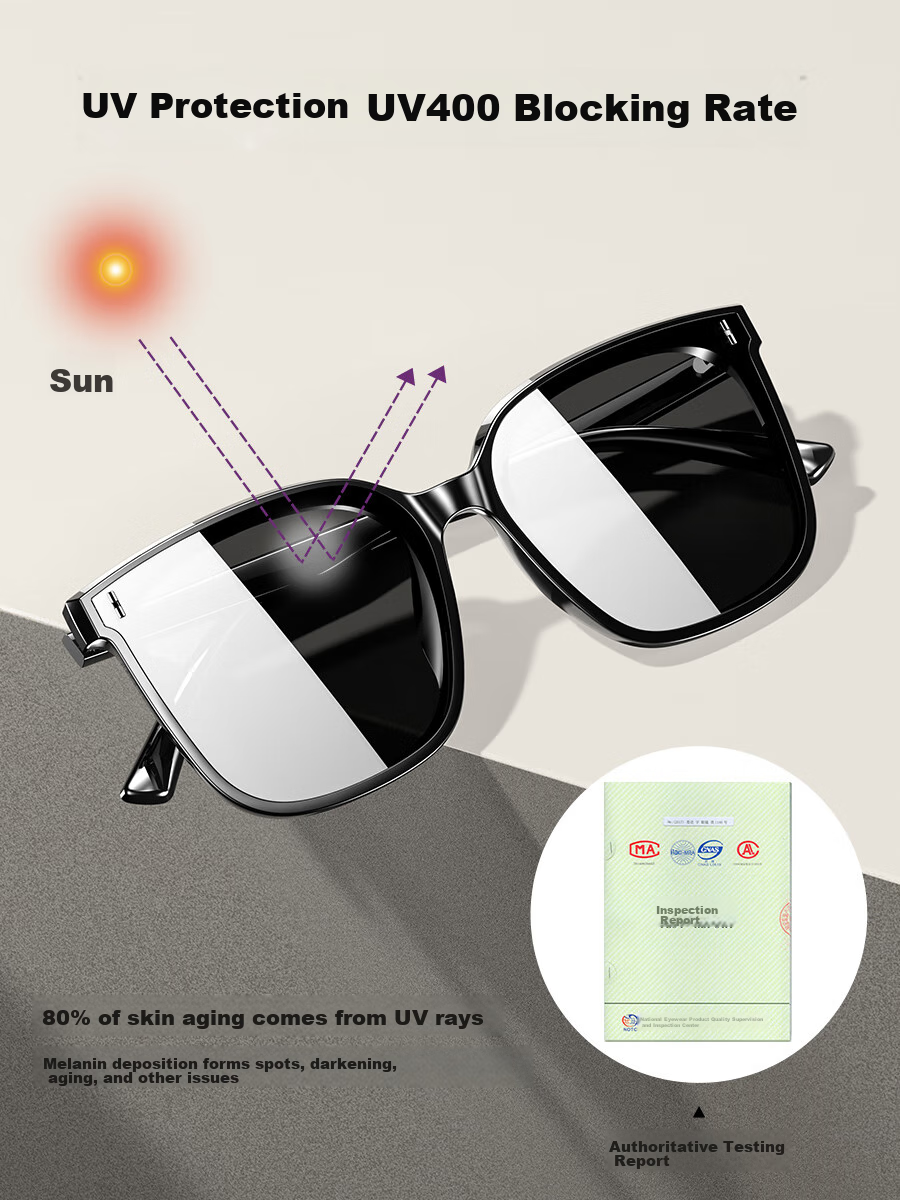 CAXMAN GM Sunglasses for Men And Women, Unisex Square Frame Large Frame Black Ultra-Nylon High Definition Anti-UV Retro Trendy Glasses 13