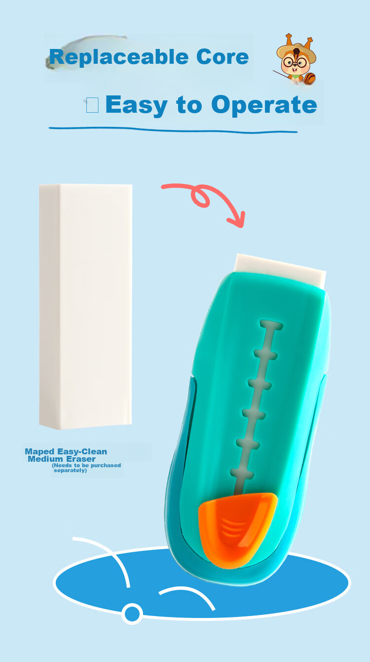 Maped Creative Eraser for Kids, Extendable Push-Pull Eraser for Students' Exams, Drawing, And Art Learning, 012000CH [Green/Block] 6