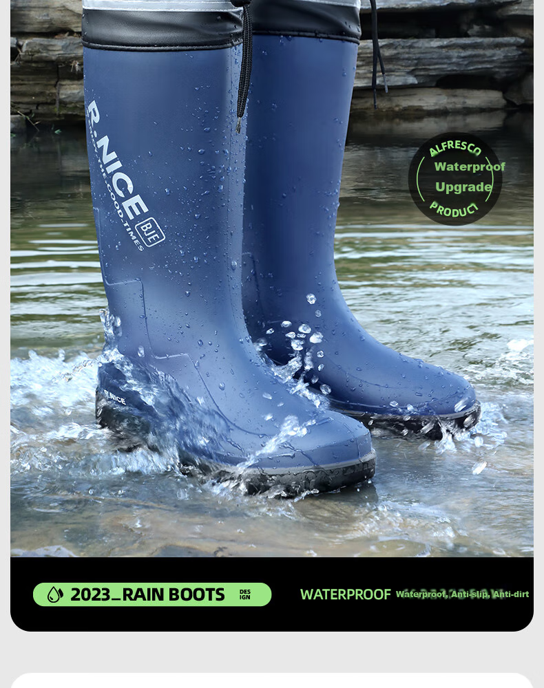 Beimei PVC Fashion Printed Adult Rain Boots - Size 40, Black, Elastic Cuff 8