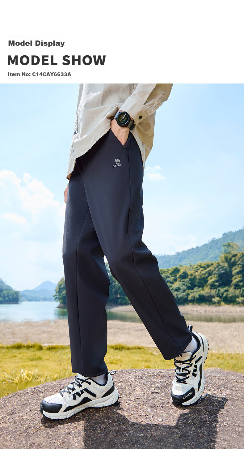 CAMEL Fleece-Lined Straight-Leg Pants for Women, Water-Repellent Woven Sports Trousers C25CA6L6025 Phantom Black S 2