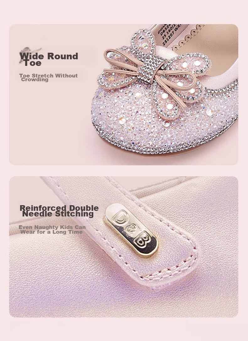 DAVE & BELLA Children's Leather Shoes, Girls' Princess Shoes, Sparkling Crystal Shoes, Spring And Autumn Baby Performance Shoes 4