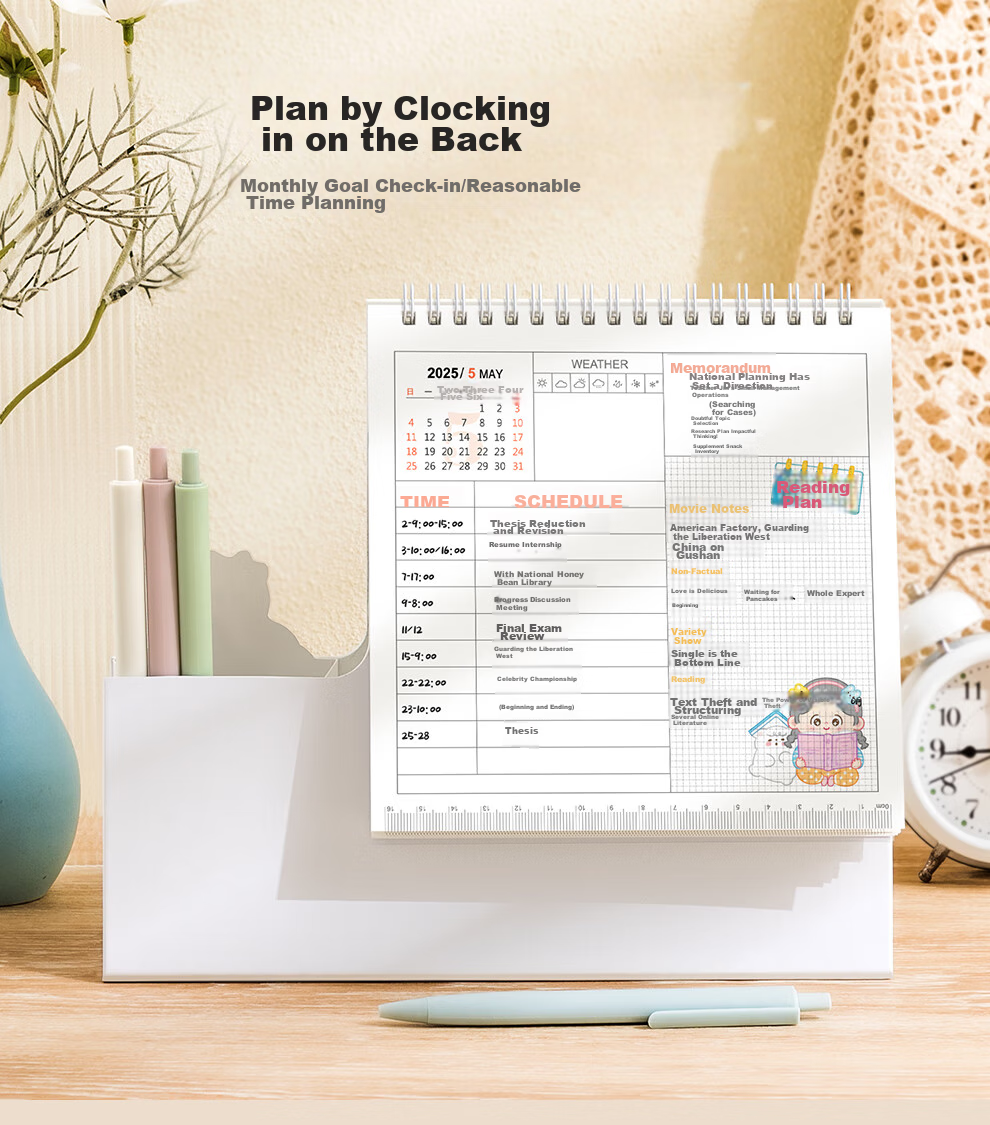 Longe 2026 Multifunctional Pen Holder Calendar with Large Grid, Writing Pad, Horse Year Calendar, Desktop Ornament, Table Calendar, Customizable 5