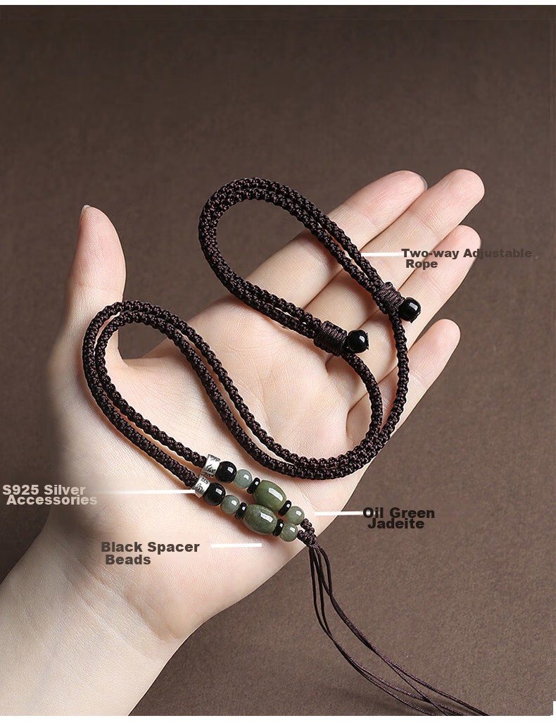 Dijing 925 Silver Jade Pendant Necklace Cord for Men And Women, High-Quality Jade Pendant with Buddha Amulet And Peace Buckle Accessory 3