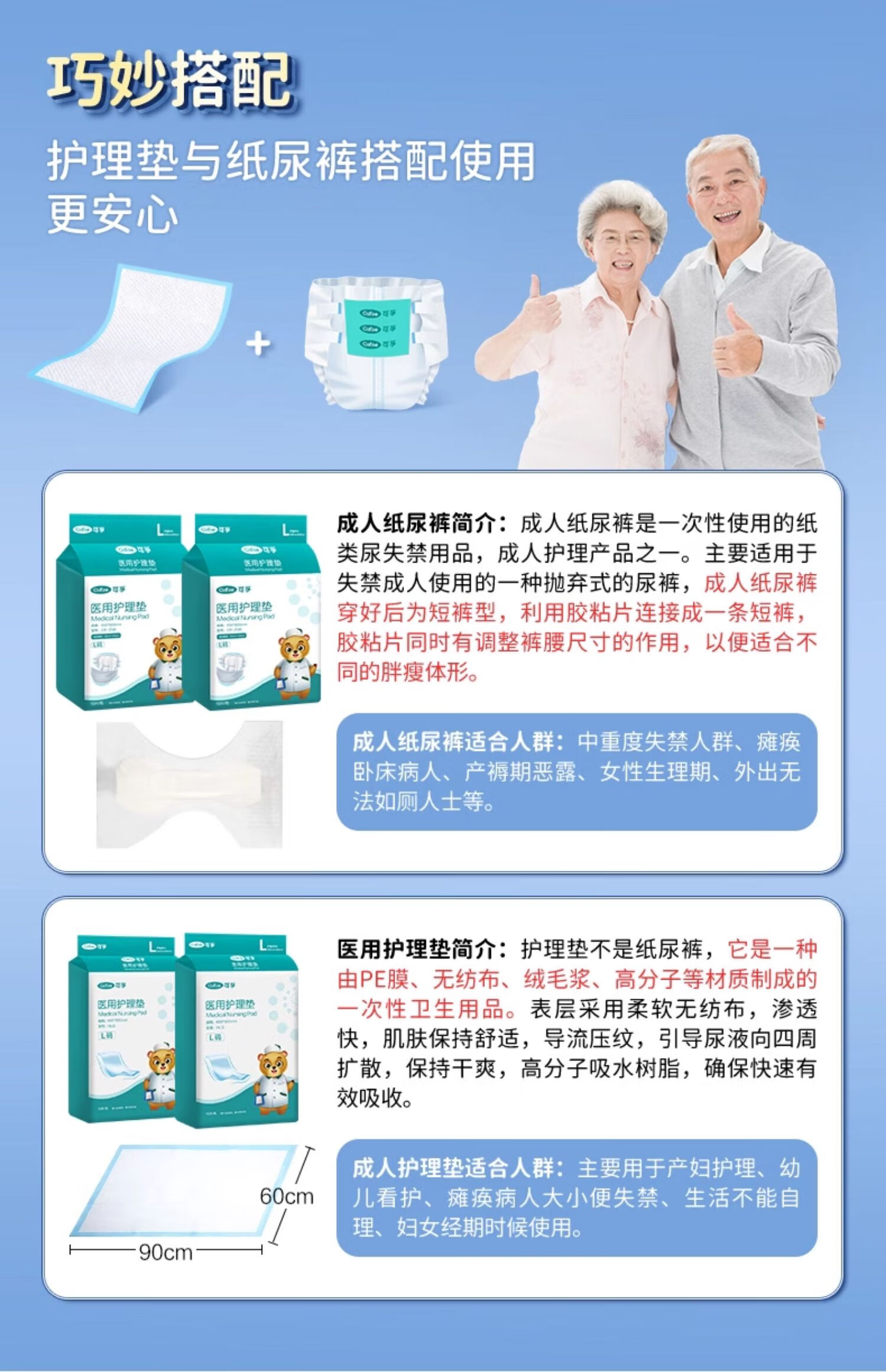 Kefu Medical Dry Adult Diapers for Elderly, L Size, 60 Pieces (Waist Circumference 65-80cm), Specialized Incontinence Pads for Pregnant And Postpartum Wome 4