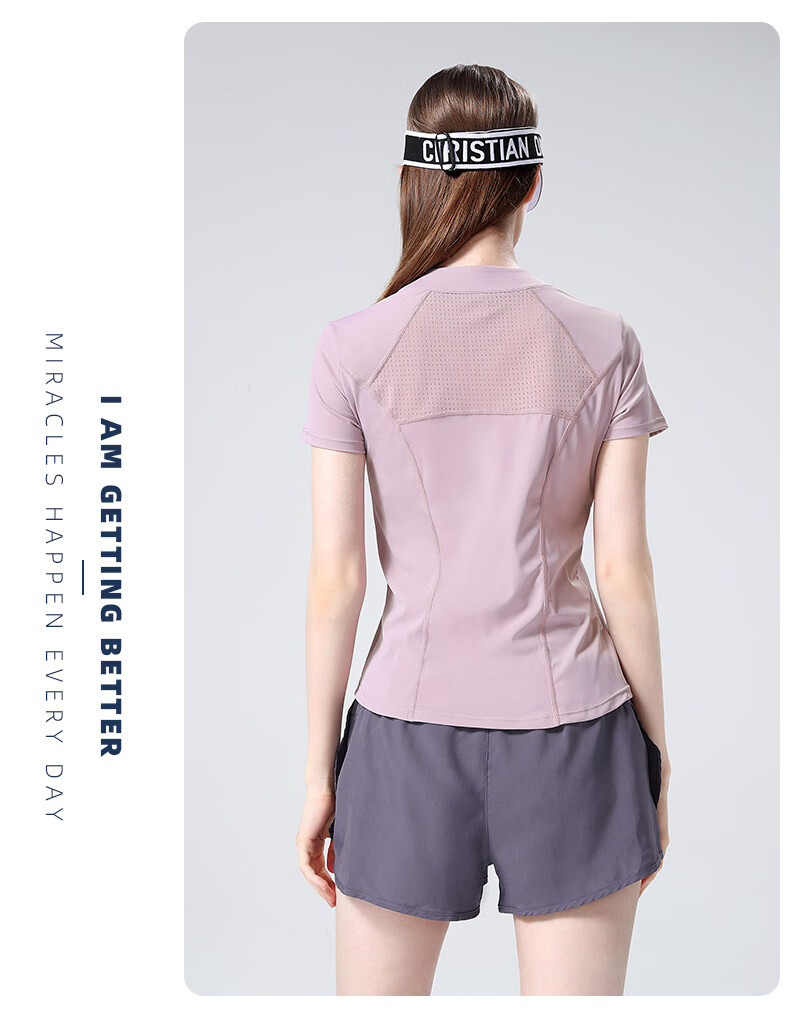 CAMEL Women's Sports Set, Summer New Style Running Yoga Fitness Short-Sleeve Shorts with Lining, Casual Elastic Sportswear 19