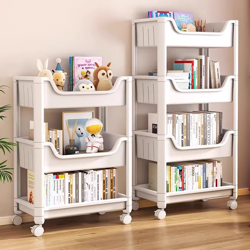 XIAOJIANGCAI Bookshelf Storage Rack, Floor-Standing Home Simple Multi-Layer with Wheels, Toy Storage Cart, 3-Tier Storage Shelf