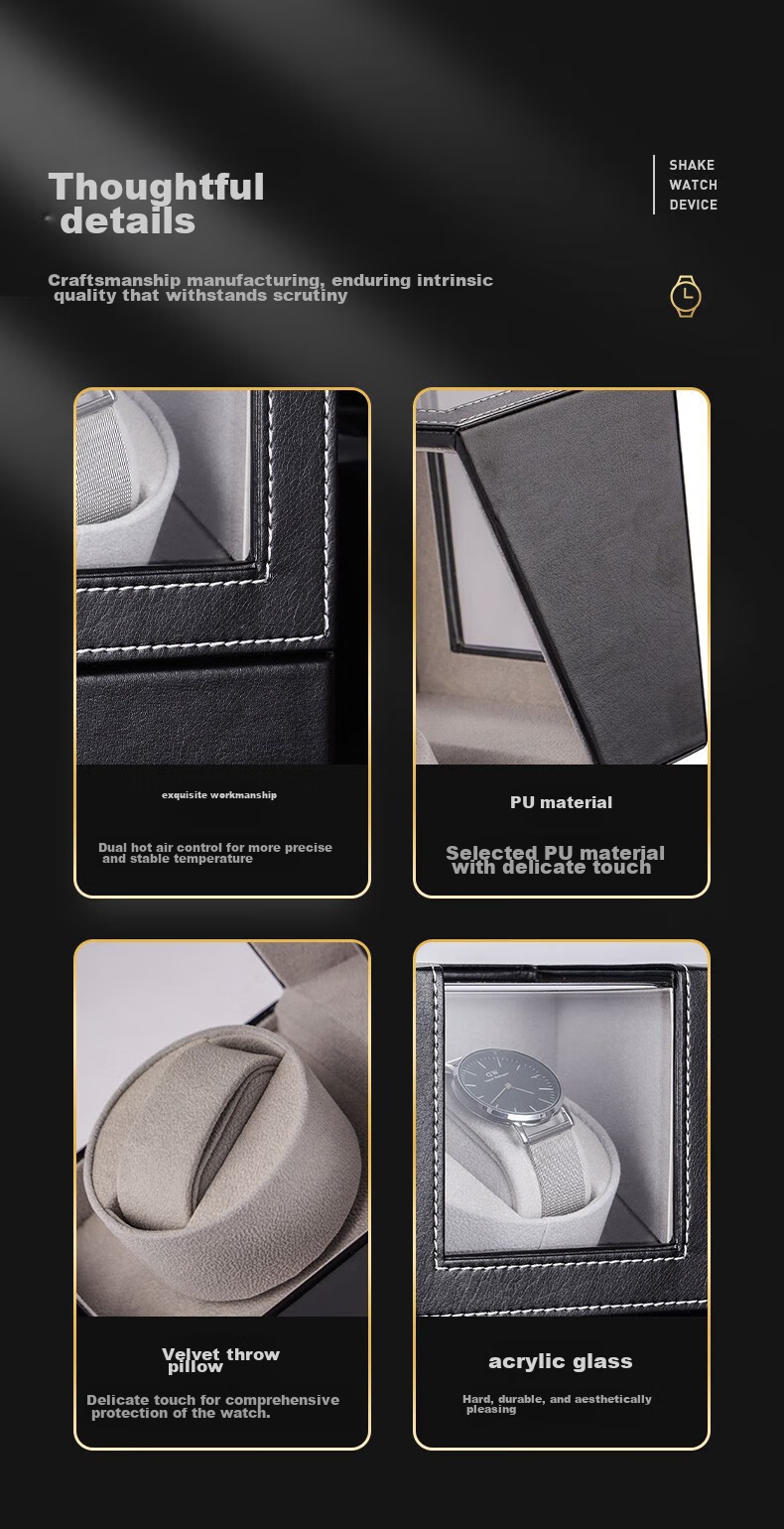 DUOJINJIANG Dual-Position Anti-Magnetic Silent Watch Winder, Leather Strap Interior Imported Core Watch, Moisture-Proof Storage Box, AI Intelligent Watch Care Device 8