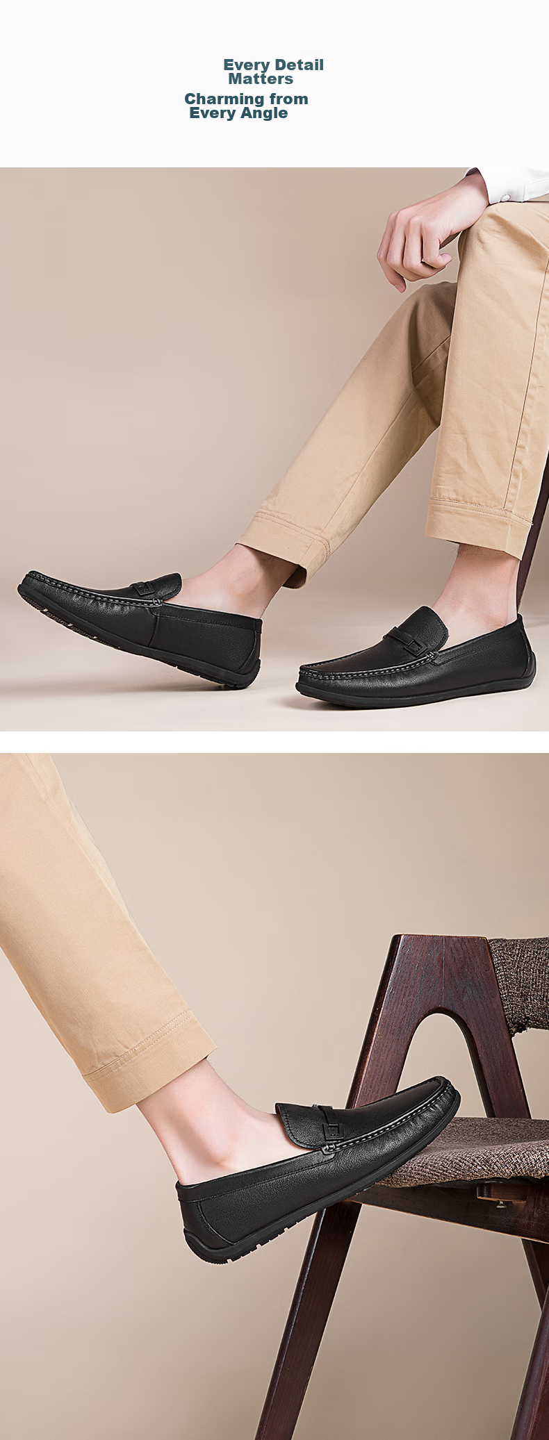 Aokang Business Casual Leather Shoes, Comfortable Soft Sole Driving Shoes, Low-Top Slip-On Loafers, Lazy Slip-Ons, Black, Size 39 14