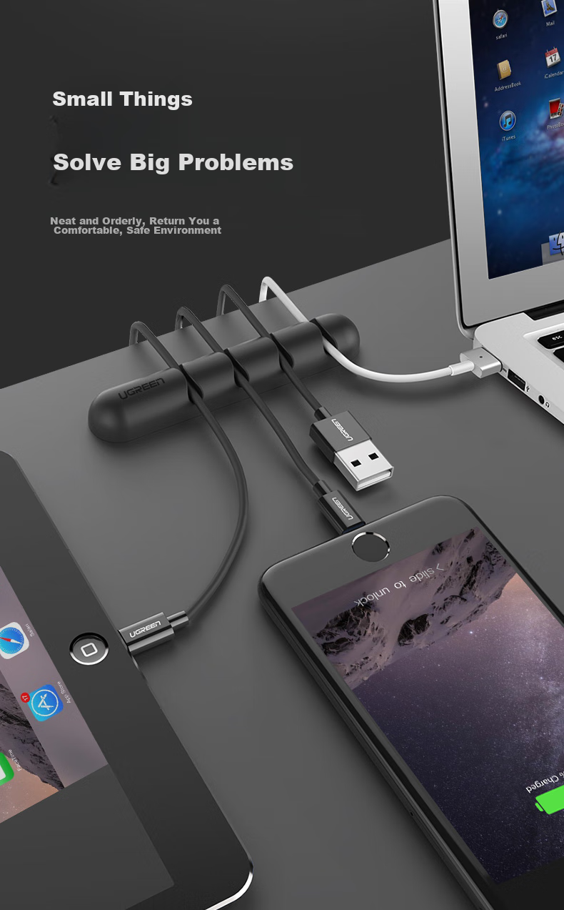 UGREEN Desktop Cable Organizer, Power Cord Clip And Cable Wrap, Wire Management And Cable Tidy Clip, Cable Tie And Organizer, 4 Clips White 2-Pack 4