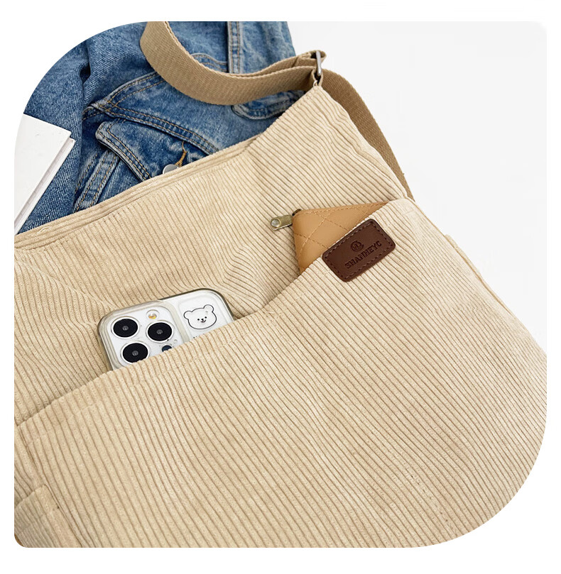 40,000 Kilometers Multifunctional 3-in-1 Single and Double Shoulder Commuter Corduroy Bag Large Capacity Shoulder Crossbody Tote Bag for Women 10