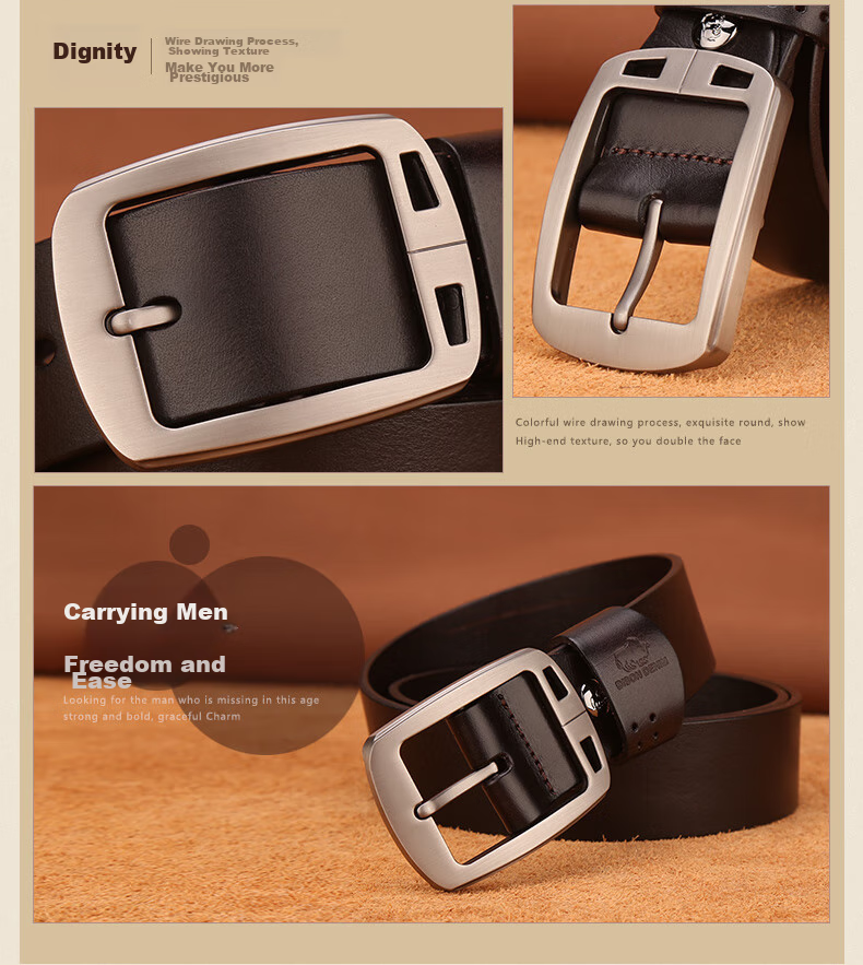 American Bison Men's Genuine Leather Belt Casual Vintage Cowhide Pin Buckle Waistband Birthday Gift for Boyfriend 7