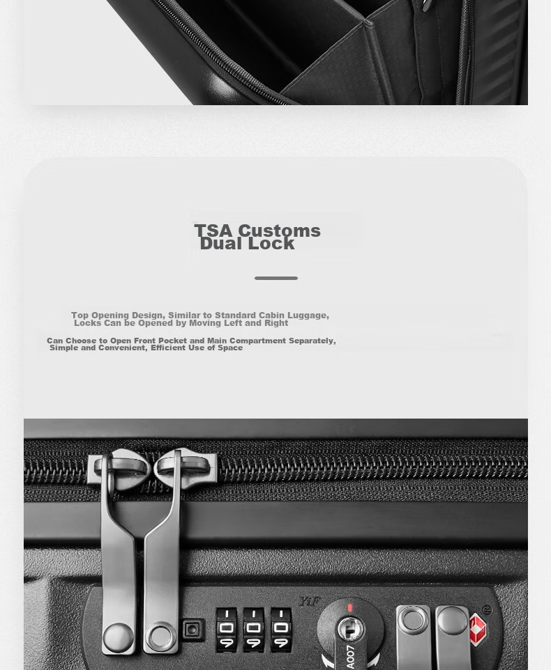 Echolac Front-Opening Luggage, Travel Suitcase, Dual TSA Combination Lock, Business Carry-On Luggage, CPT183 Black, 17-Inch 8