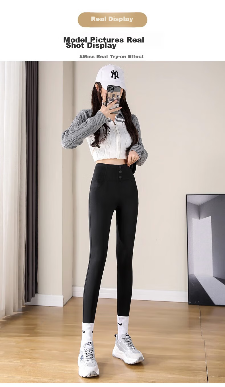 LangSha Leggings for Women, High-Waisted Tummy Control Butt-Lifting Shark Pants, Elastic Slim-Fit Ankle-Length with Three Velcro Straps for Autumn And Winter Outerwear 23