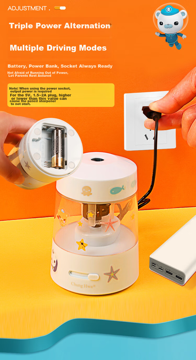 Zhonghua Xhai Diao Xiaozongdu Electric Pencil Sharpener with Three Thickness Settings, Large Diameter Sharpener for Primary School Students, Can Sharpen 12mm Thick Pencils, Large Triangular Electric Stationery HB0002 Pink 5