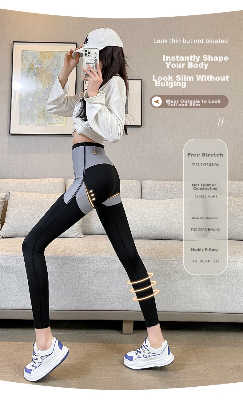 XUEXIMAN Thin Fleece Shark Leggings for Women, High-Waisted Tummy Control And Butt-Lifting Pants with Magic Fleece Lining for Autumn And Winter, Slim-Fit Tight-Fitting Leggings for Outer Wear 3