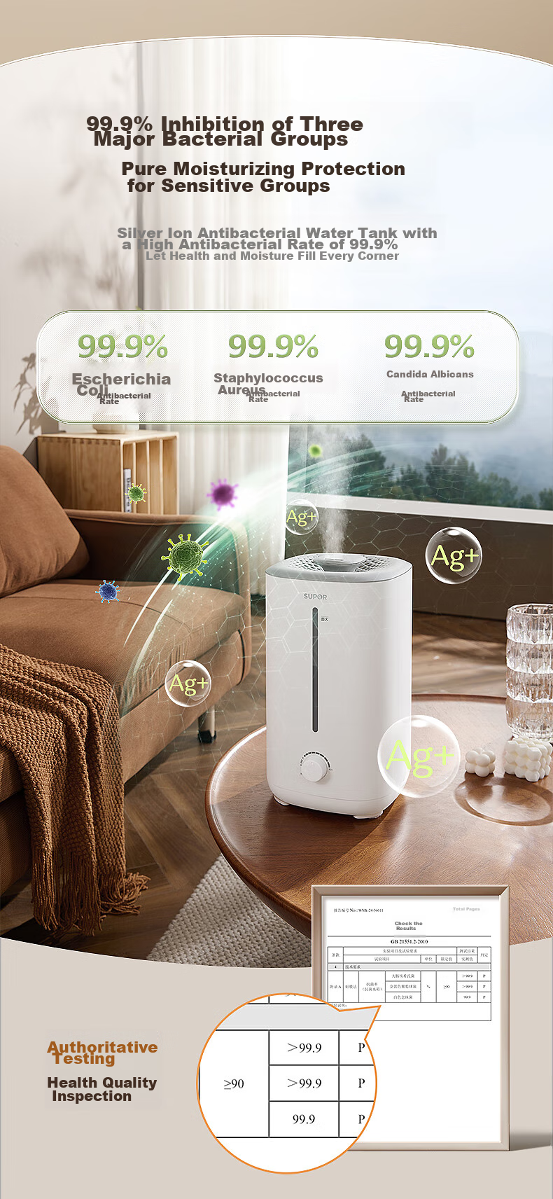 SUPOR Humidifier for Bedroom, Home Use, Infant, Office Desk, Dormitory, Evaporative Mist Maker, Small Air Purifier EHTW-22A for Relieving Dry Throat, Nasal Congestion, Rhinitis, And Allergies 6