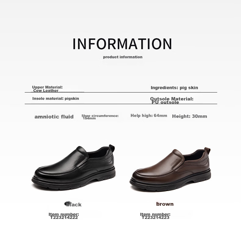 Aokang Men's Slip-On Business Casual Leather Shoes, Cowhide Soft Sole Loafers, Black, Size 41 8