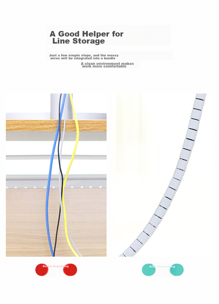 HAILE Cable Management Tube, 1.6 Meters Long, 22mm Diameter, Wire Organizer, Cable Protector for Computers And Cars, Power Cord Organizer, White LX-22 4
