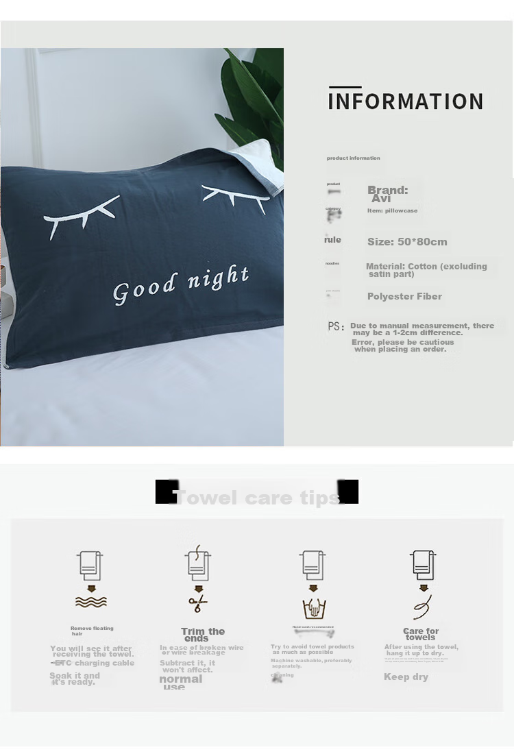 AVIVI Class A Pure Cotton Pillowcase Pair 100% Cotton Gauze Pillow Towel Anti-Oil Pillow Cover 52*75cm Smiley Face Gray 7