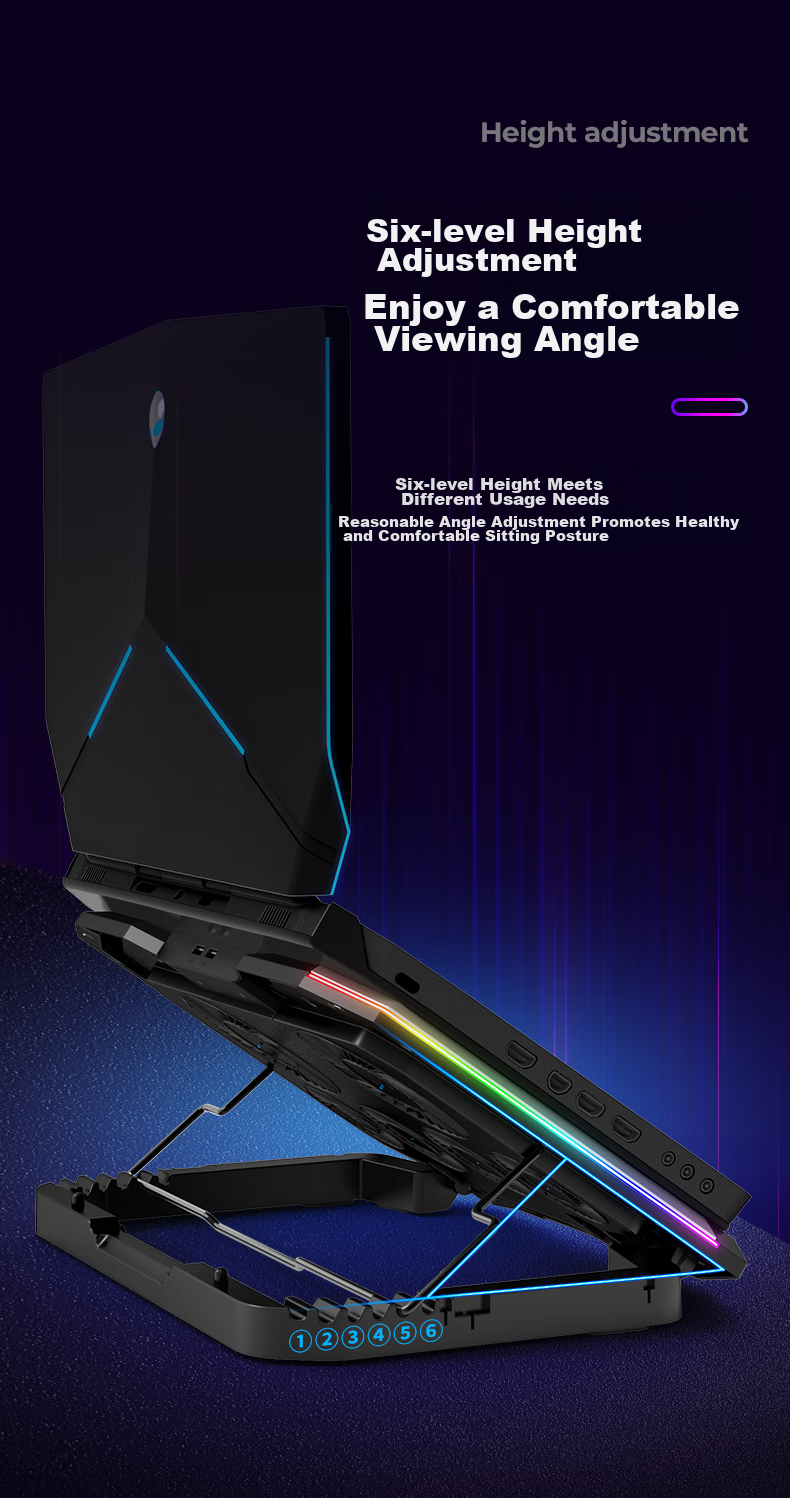 ICE COOREL K9 Laptop Cooling Pad, Laptop Stand, Gaming Laptop Alienware Adjustable Speed Fan Cooling Stand with RGB Lighting, Height-Increasing Desk, Mechanical Revolution Lenovo Huawei 9