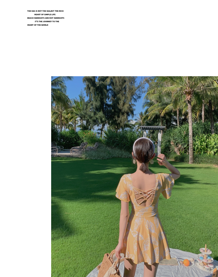 Yimeishan One-Piece Swimsuit for Girls, Plus Size, Slimming, 2026 New Style, Skirted Conservative Beach Vacation Swimwear, Hot Spring 4