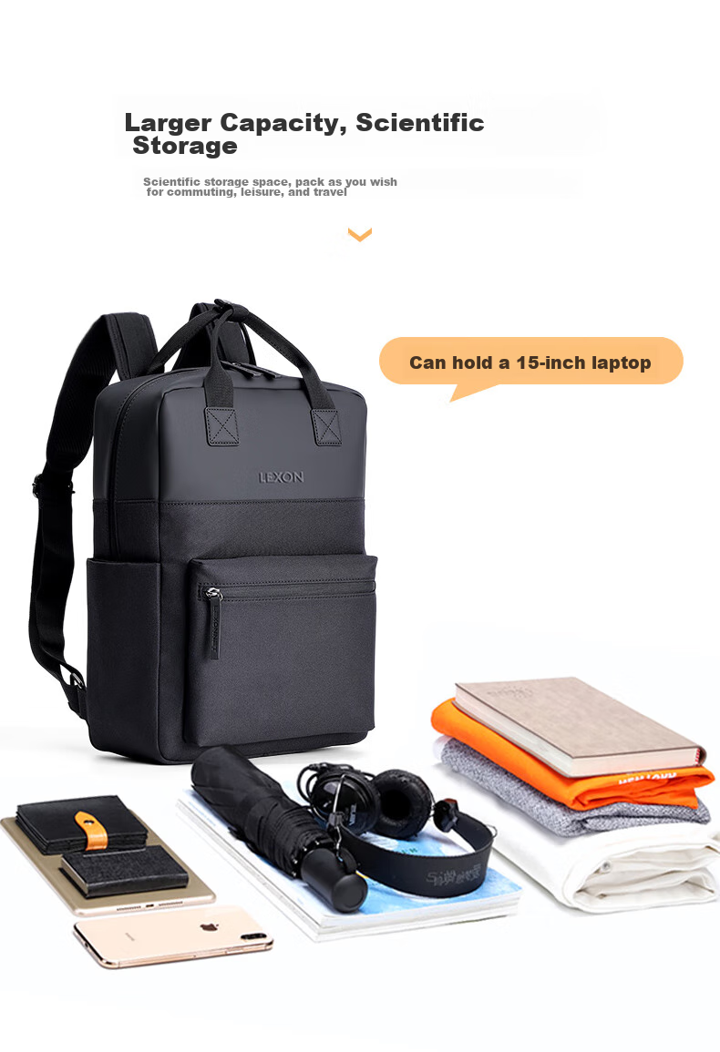 LEXON Casual Laptop Backpack, 15-Inch Notebook Backpack for Men And Women, Outdoor Travel Couple Patchwork Backpack, Dark Gray 5