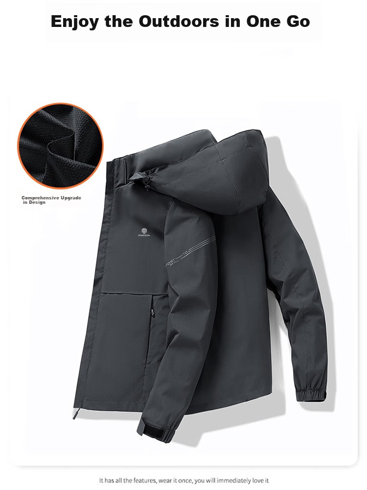 ROMON Men's Trendy Spring Hooded Jacket, Breathable Casual Business Coat for Young Professionals, E29 Black 3XL 4