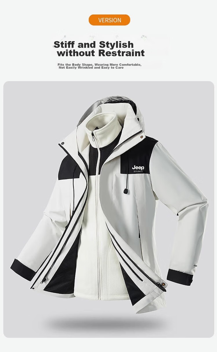JEEP SPIRIT Men's Windbreaker Jacket for Spring, Autumn And Winter, Three-In Windproof Hooded Mountaineering Coat, Ivory White, Size M 12