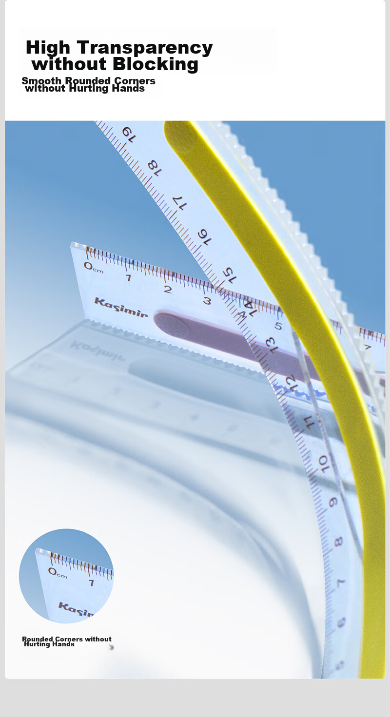 Kasimir Non-Slip Transparent Ruler Set, Multifunctional Geometric Drawing Tool for Primary And Middle School Students, Specially Designed for First And Second Graders, Learning Supplies, Student Stationery, 15cm*3 5