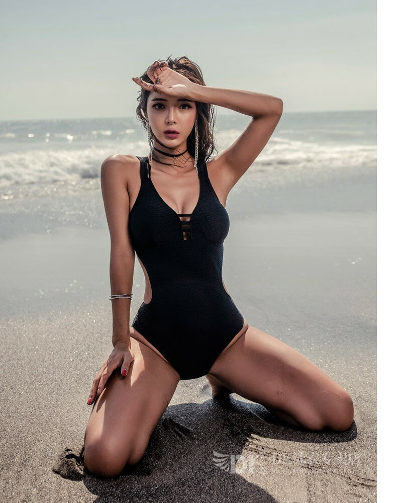 DK Swimsuit for Women, Sexy Small Chest One-Piece Bikini, Conservative Tummy-Covering Slimming Korean Hot Spring Swimwear, Black, L 7