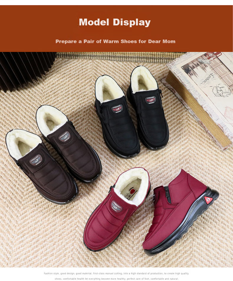 Ankang Winter Pure Wool Women's Cotton Shoes, Traditional Beijing Cloth Shoes, Warm Waterproof Boots for Elderly Mothers, 78990, Red, Size 36 11