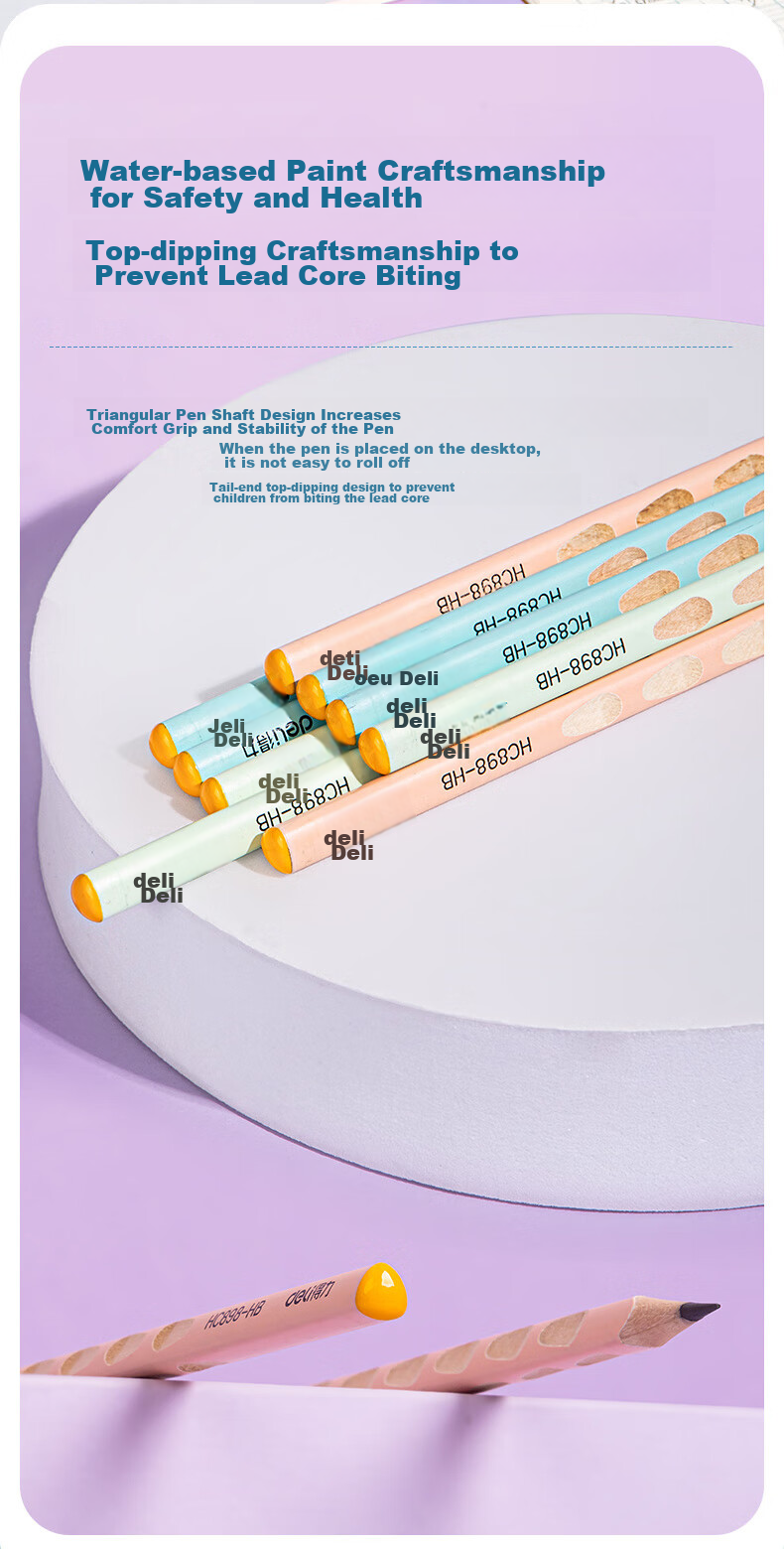Deli HB You Plus Colored Perforated Pencils (12 Pcs/box), Writing Drawing Doodling Children's Posture Correction Pencils, Student Handwriting Practice Pencils HC898-HB Back-To Stationery 2