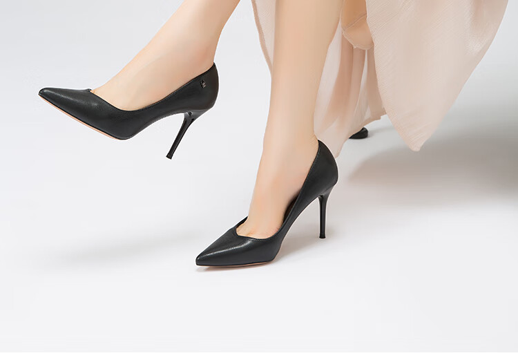 SPIDER KING Women's High Heel Shoes Stiletto Commuter Pointed Toe Versatile Professional Work Leather Shoes Black Size 38 3
