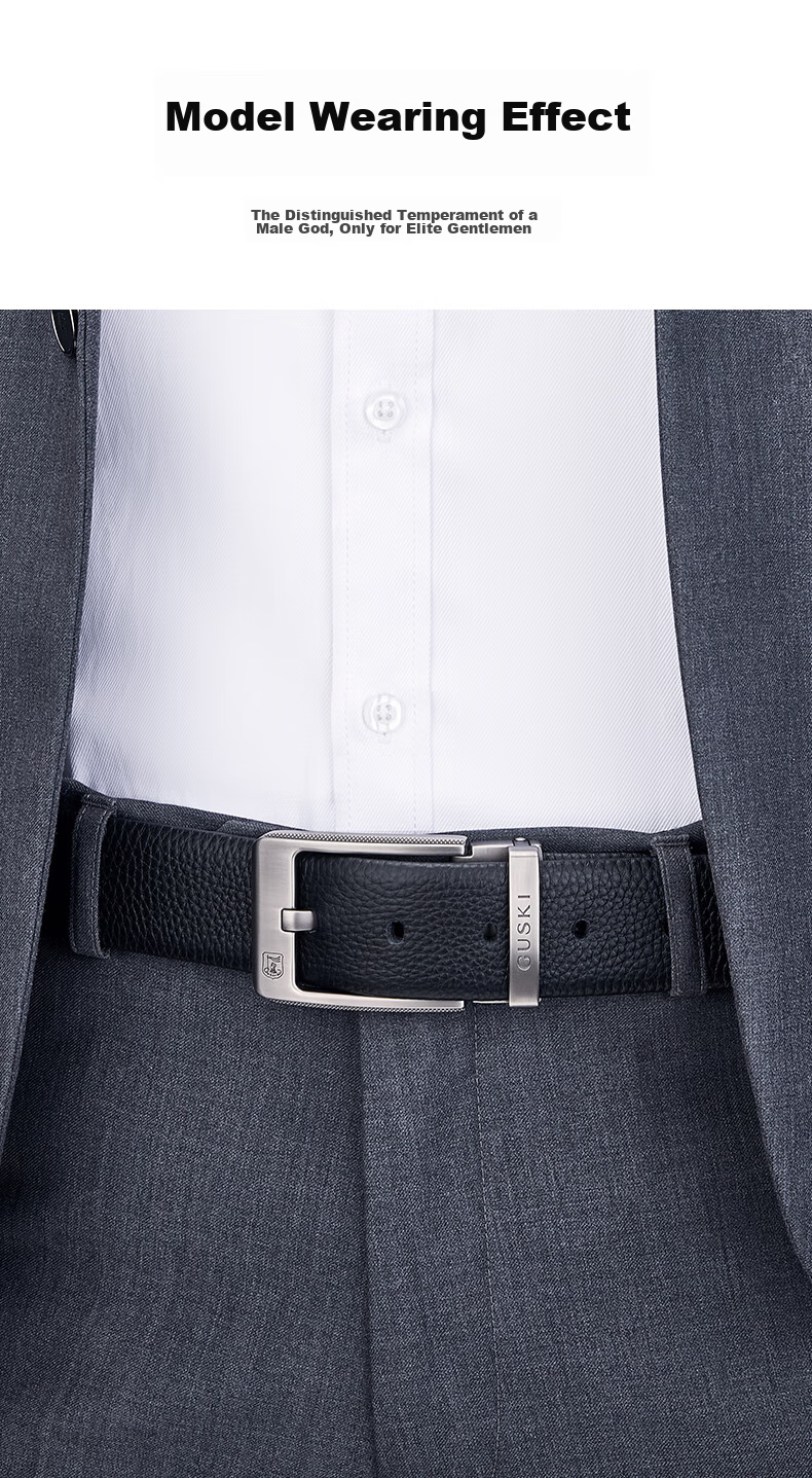 GUSKI Brand Men's Leather Belt with Pin Buckle, Gift Box, Casual Trouser Belt, Birthday Gift for Boyfriend Or Husband 4