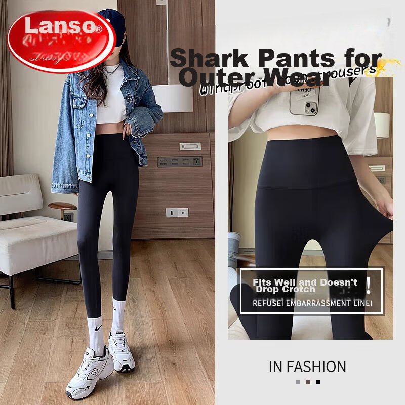 LangSha Shark Leggings for Women, Thin Autumn Style, Tight-Fitting, Tummy Control, Butt-Lifting, High-Waist Fitness Base Layer Yoga Pants