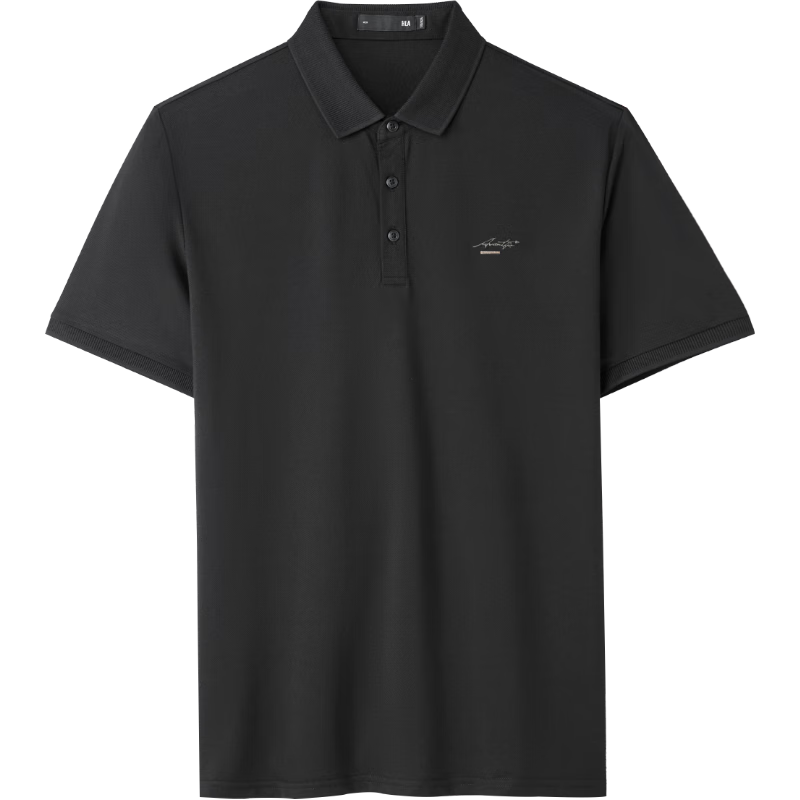 HLA Short-Sleeve Polo Shirt for Men, Summer Lightweight Business Fashion Series, Cool-Feeling Short Sleeve, Black, XL