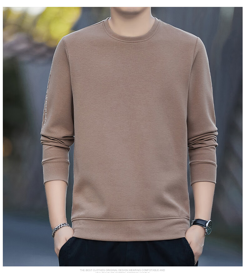 ROMON Men's Sweatshirt Spring and Autumn Long Sleeve Pullover T-Shirt Casual Comfortable Jacket Base Shirt 8170 Black L 13