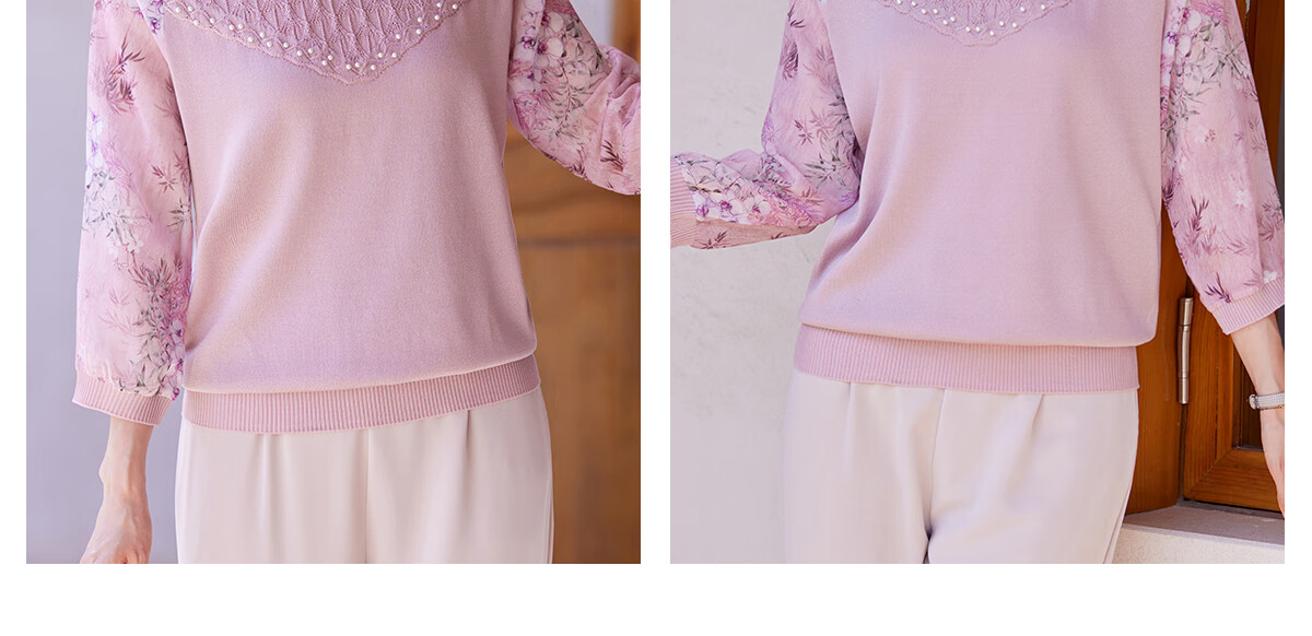 YUZHAOLIN Traditional Chinese Style 3/4 Sleeve T-Shirt for Middle-aged and Elderly Women, Grandma Top Y244T5825 14