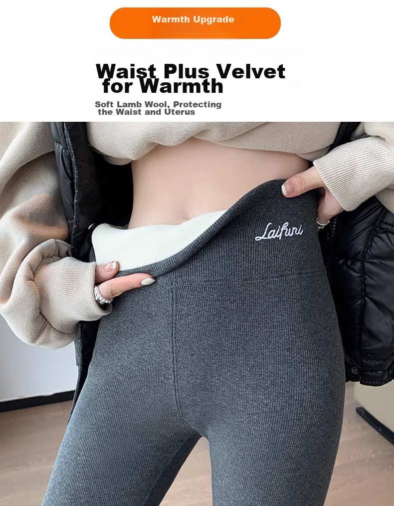LangSha Ribbed Leggings for Women, Autumn Wear, High-Waisted, Slimming, Elastic Waist, Butt-Lifting, Calf-Slimming, Tight-Fitting Pants, Warm Cotton Trousers 11