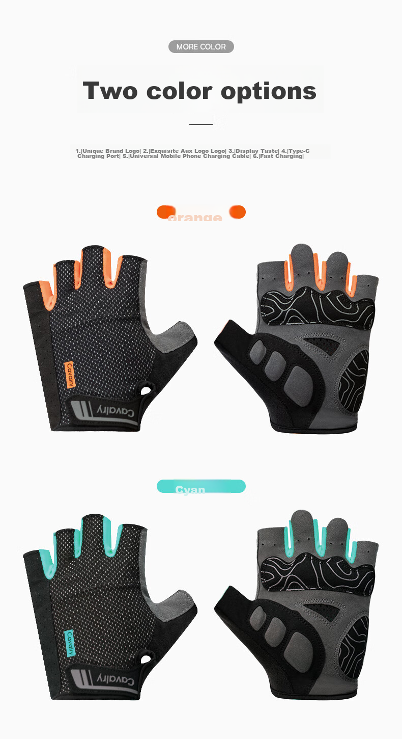 CAVALRY Bicycle Fingerless Gloves, Summer Unisex Road Bike Mountain Bike Cycling Gear, Shock-Absorbing Breathable Riding Equipment, Black Orange M 9