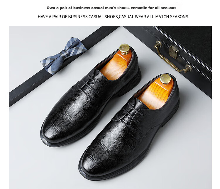 EGCHI Men's Leather Shoes, Business Formal Shoes, British Fashion Lace-Up Soft Leather Breathable Round Toe Shoes J3669 Black Size 38 15