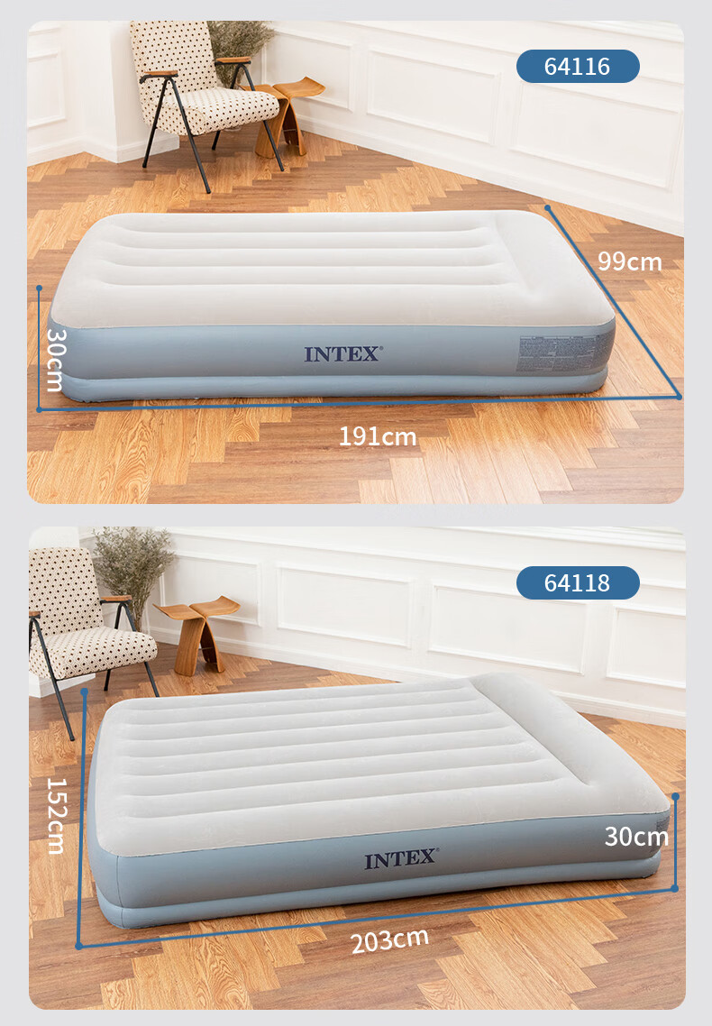 INTEX Electric Pump Double Automatic Inflatable Bed with Built-In Pillow, Car Nap Tent, Camping Companion Care Folding Bed 118CT2 14