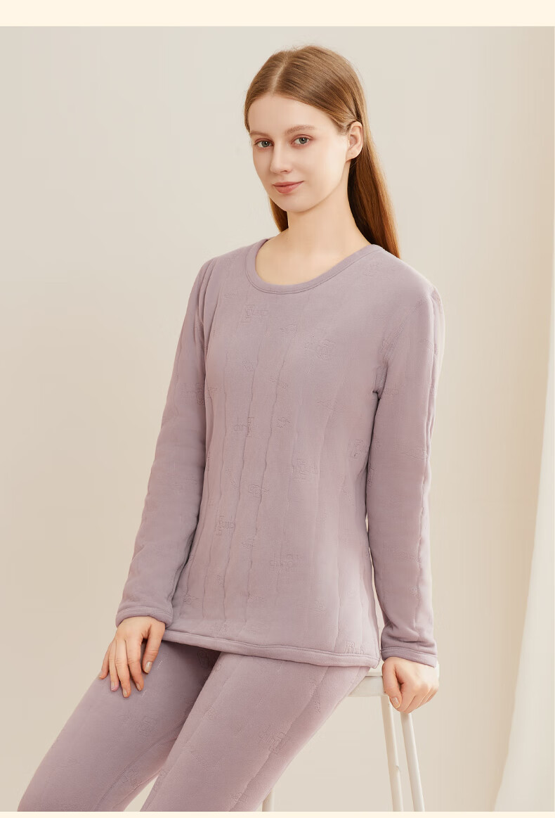 MiiOW [100% Wool Filling] Women's Thermal Underwear Set, Fleece-Lined Thickened Autumn Top And Bottom, Cold-Resistant Couple's Winter Wear 23
