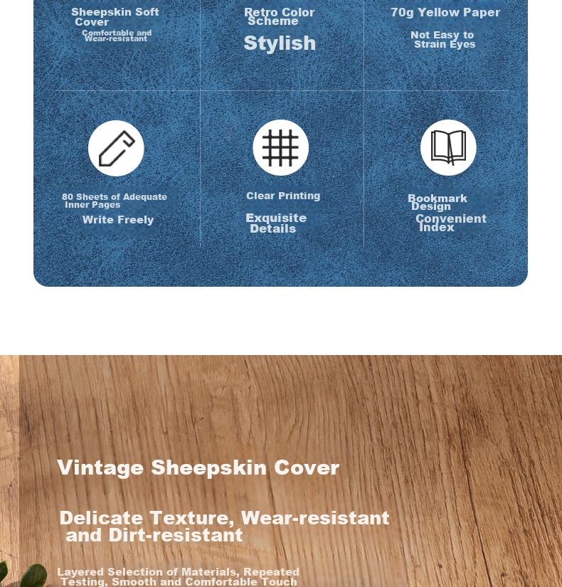Deli A5 Lambskin Notebook, Leather Cover, Business Office Journal, Fashionable Text Series (Looking Forward), 80 Sheets BP152 Blue 4