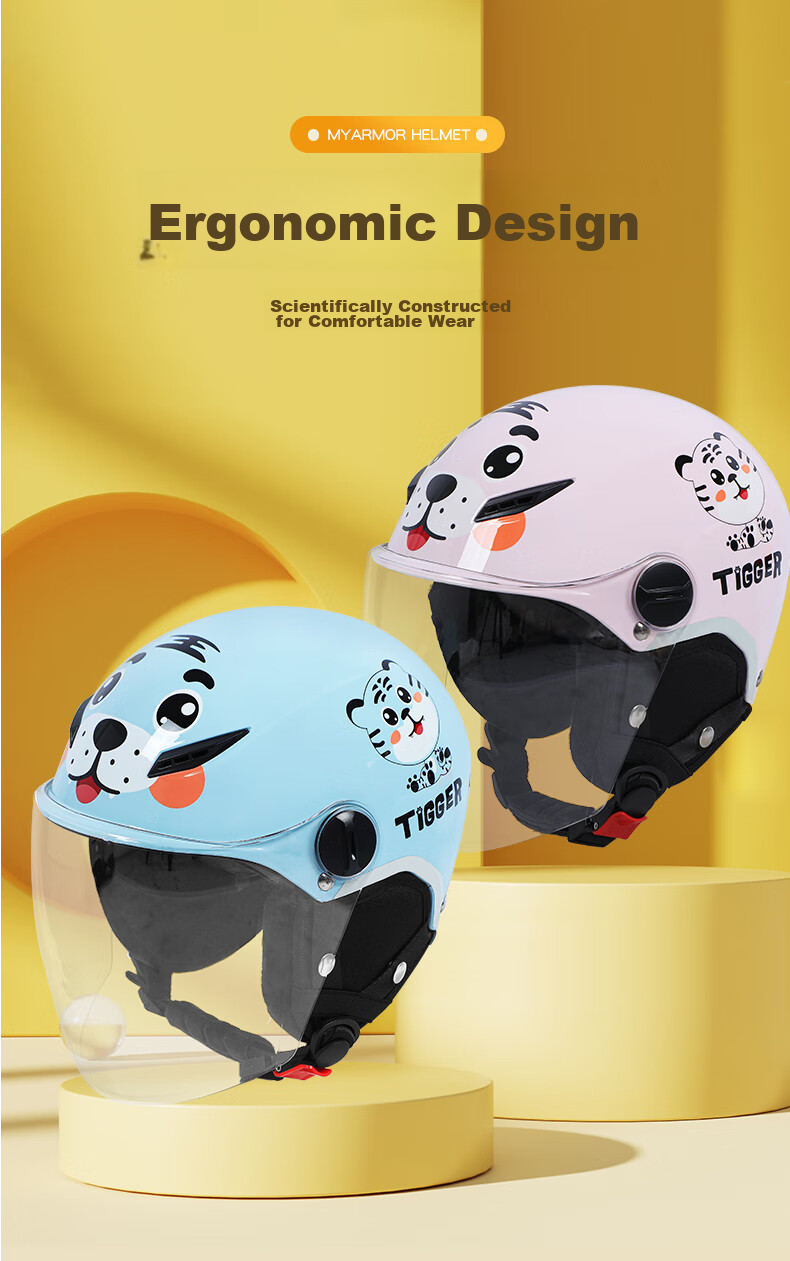 MYARMOR Children's Helmet, Electric Vehicle New National Standard 3C Certified Motorcycle Half Helmet, Lightweight Safety Helmet for Boys And Girls, Suitable for All Seasons, One Size Fits All (48-55), Yellow 11