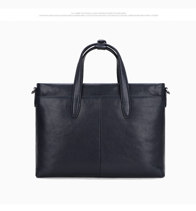 ELLE HOMME Men's Business Briefcase, Trendy Multifunctional Top-Grain Leather Handbag, Casual Horizontal Style Shoulder Crossbody Bag EA988201710 Black 14