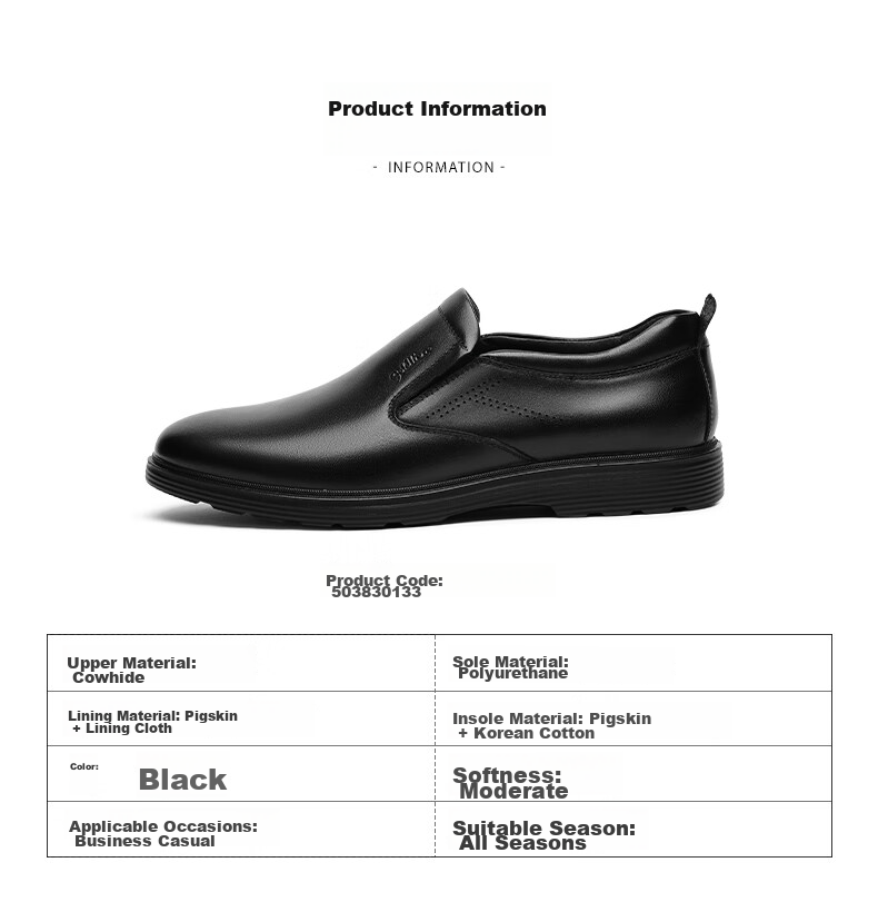 Goldlion Men's Formal Business Casual Shoes, Comfortable Lightweight Breathable Leather Shoes, 50383013301A-Black Size 43 8